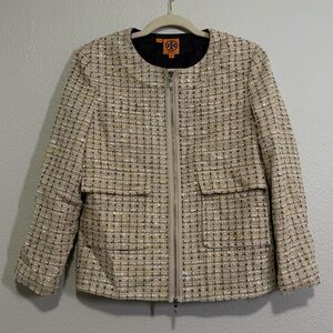 Tory Burch Tan Tweed Boucle Zip
Front Blazer Jacket | US 8 | NWOT